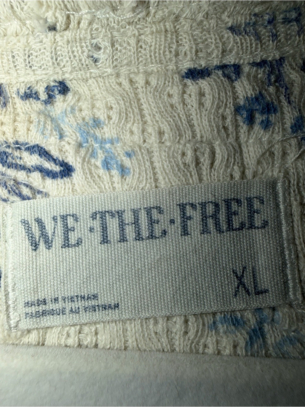 We The Free Cream and Blue Floral Long Sleeve Scoop Thermal Top - Picture 2 of 4